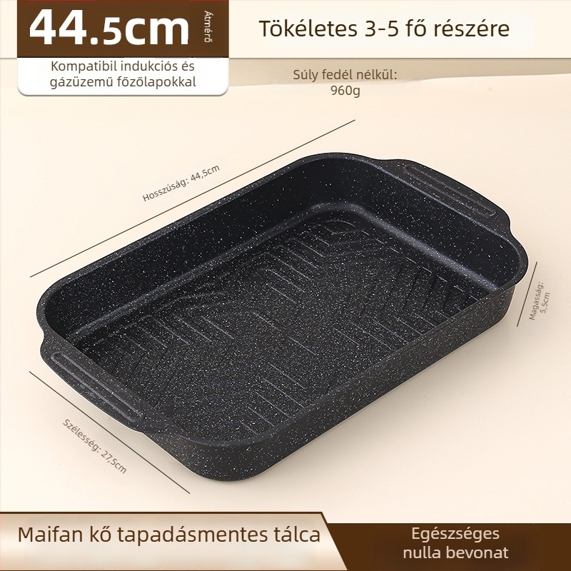 Grillhalas tál, négyszögletes vasból, elektrofózissal bevont felülettel, összecsukható, prémium minőség