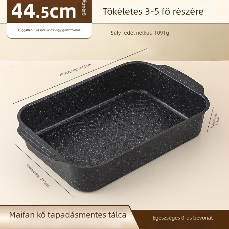 Grillhalas tál, négyszögletes vasból, elektrofózissal bevont felülettel, összecsukható, prémium minőség