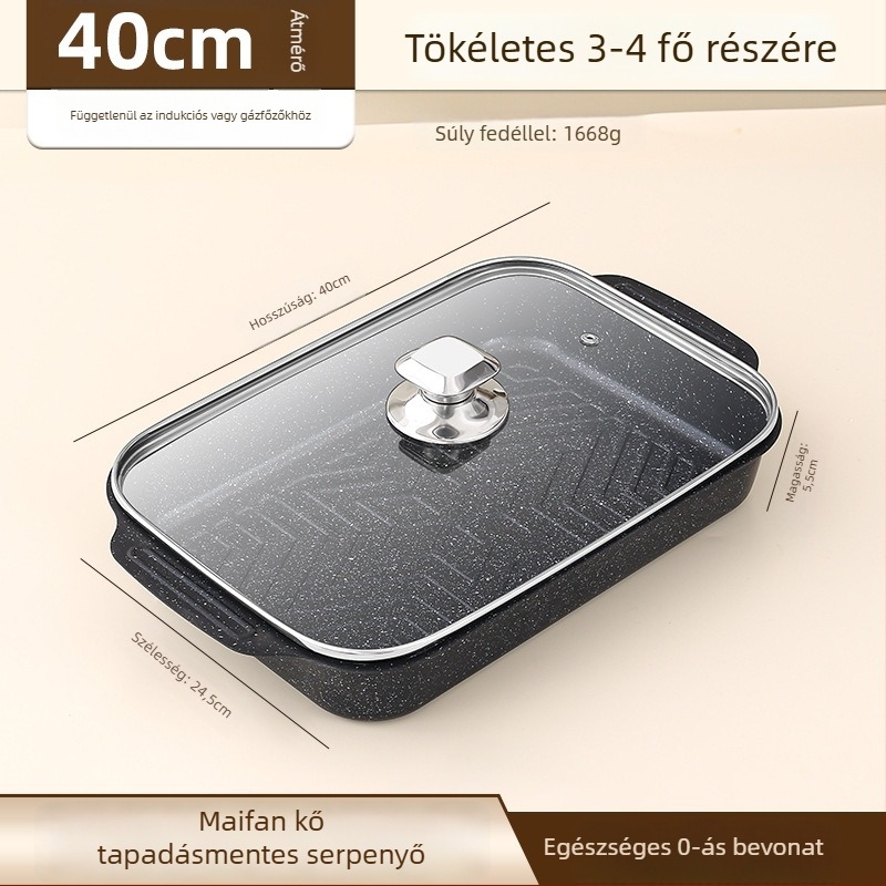 Grillhalas tál, négyszögletes vasból, elektrofózissal bevont felülettel, összecsukható, prémium minőség