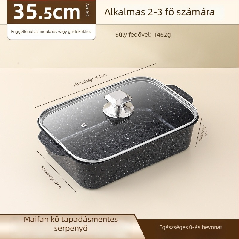 Grillhalas tál, négyszögletes vasból, elektrofózissal bevont felülettel, összecsukható, prémium minőség