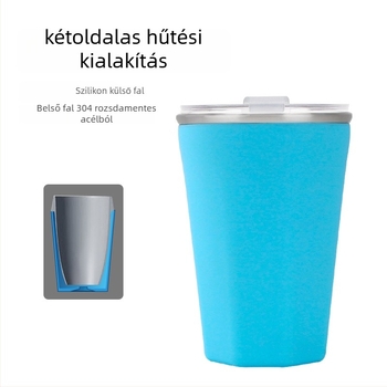 Kétszintes hűtőpohár: belső szilikon, külső 304 rozsdamentes acél; hideg tárolás; súly 250 g