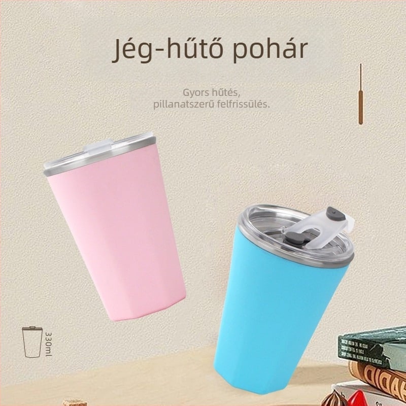 Kétszintes hűtőpohár: belső szilikon, külső 304 rozsdamentes acél; hideg tárolás; súly 250 g