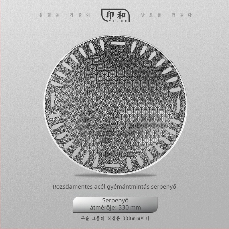 Koreai stílusú rozsdamentes acél grill tál Maifan kő tapadásmentes felülettel, kör alakú faszenes grill tál, Zhejiang eredet