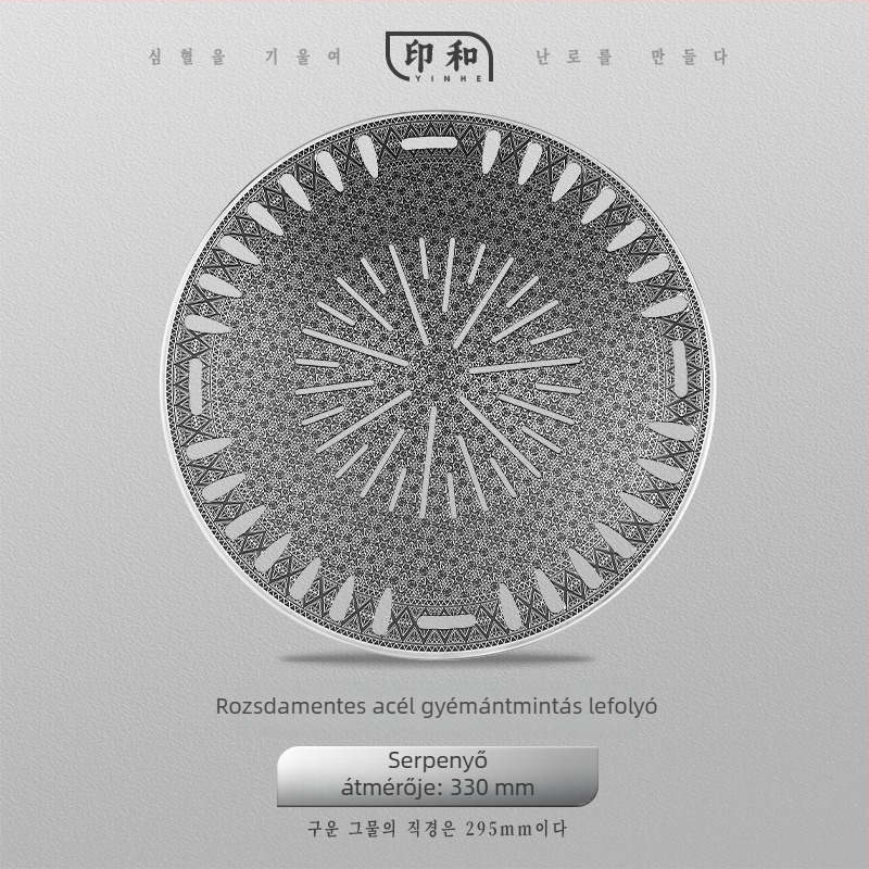 Koreai stílusú rozsdamentes acél grill tál Maifan kő tapadásmentes felülettel, kör alakú faszenes grill tál, Zhejiang eredet