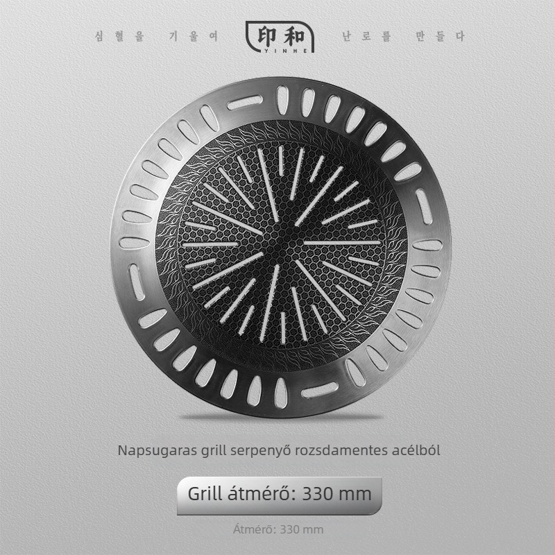 Koreai stílusú rozsdamentes acél grill tál Maifan kő tapadásmentes felülettel, kör alakú faszenes grill tál, Zhejiang eredet