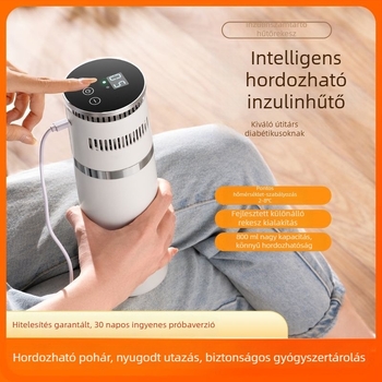 Hordozható inzulin hűtő, mini gyógyszerhűtő termoszelektív modullal, 5V tápegység, 10W teljesítmény, tartomány 0-20°C, kapacitás akár 5 L, tömeg 663 g