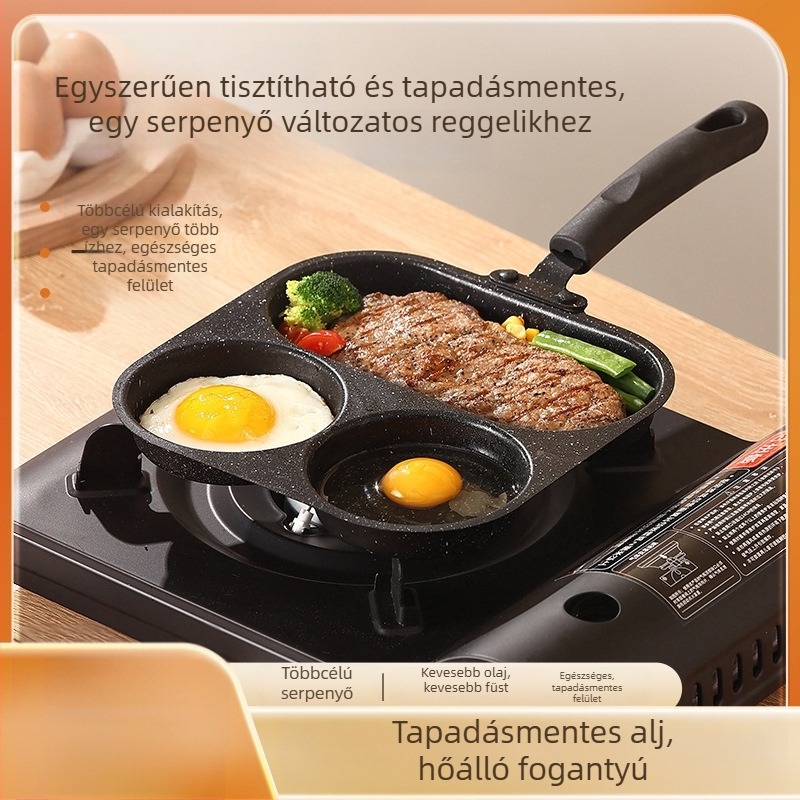 Öntöttvas háromfunkciós serpenyő, koreai stílusú, tapadásmentes, modell 001