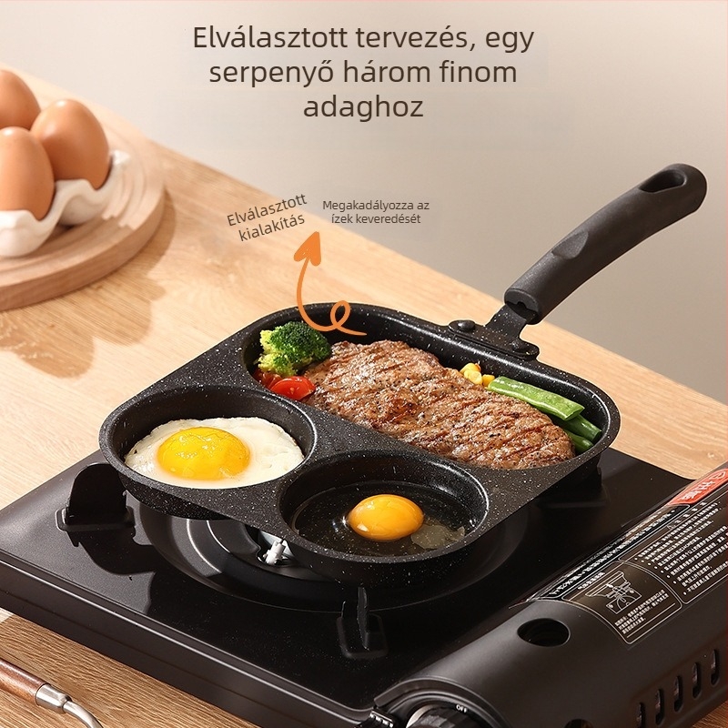 Öntöttvas háromfunkciós serpenyő, koreai stílusú, tapadásmentes, modell 001