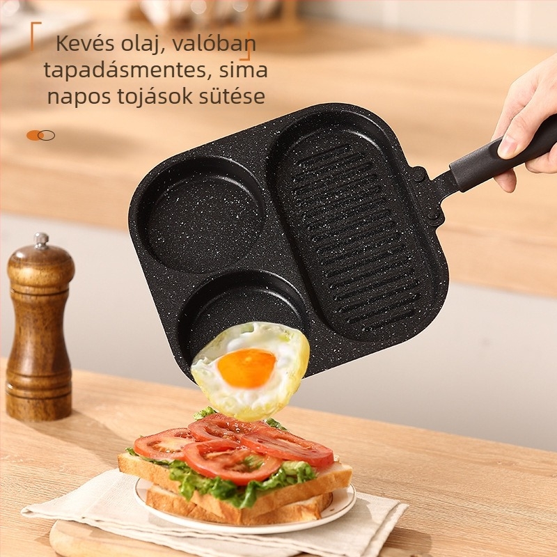 Öntöttvas háromfunkciós serpenyő, koreai stílusú, tapadásmentes, modell 001