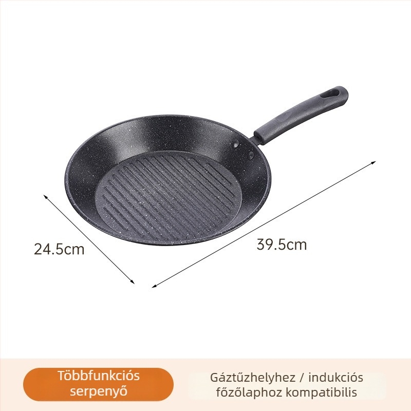Öntöttvas háromfunkciós serpenyő, koreai stílusú, tapadásmentes, modell 001
