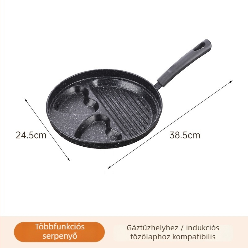 Öntöttvas háromfunkciós serpenyő, koreai stílusú, tapadásmentes, modell 001