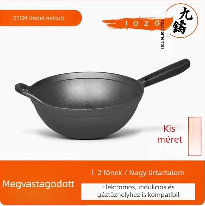 Öntöttvas wok sík aljzattal és fa fedővel, modell JZ-ZTZHDB31C