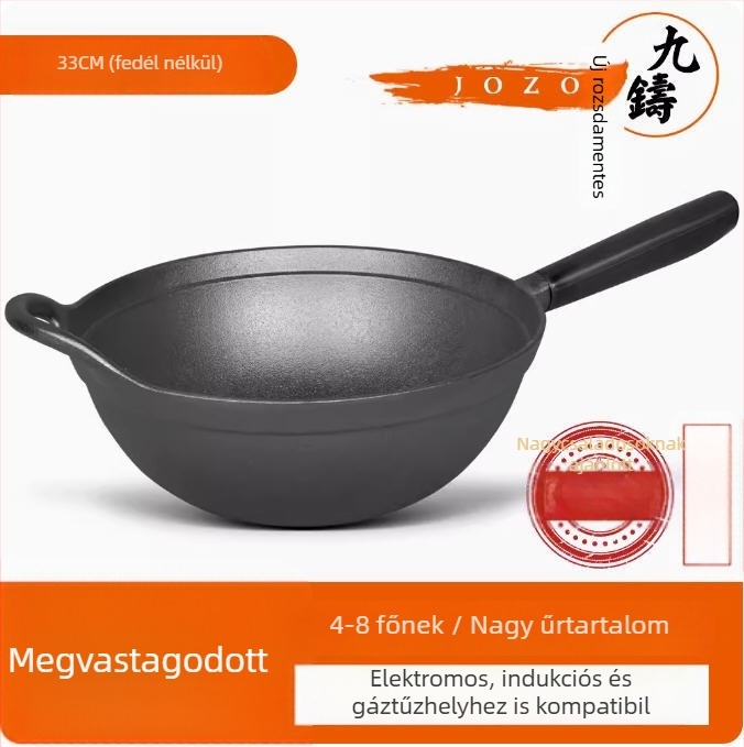 Öntöttvas wok sík aljzattal és fa fedővel, modell JZ-ZTZHDB31C