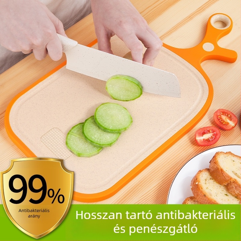 Búzavesszőből készült vágódeszka, antibakteriális és gombaellenálló, csúszásmentes, kétoldalas, konyhához és gyümölcsökhöz, felakasztható