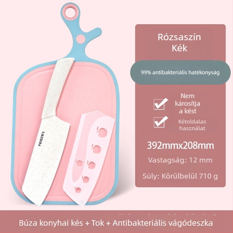 Búzavesszőből készült vágódeszka, antibakteriális és gombaellenálló, csúszásmentes, kétoldalas, konyhához és gyümölcsökhöz, felakasztható