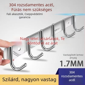 Falra szerelhető 304 rozsdamentes acél akasztó, fúrás nélküli telepítés, fürdőszoba és konyha használatra, fényes felülettel