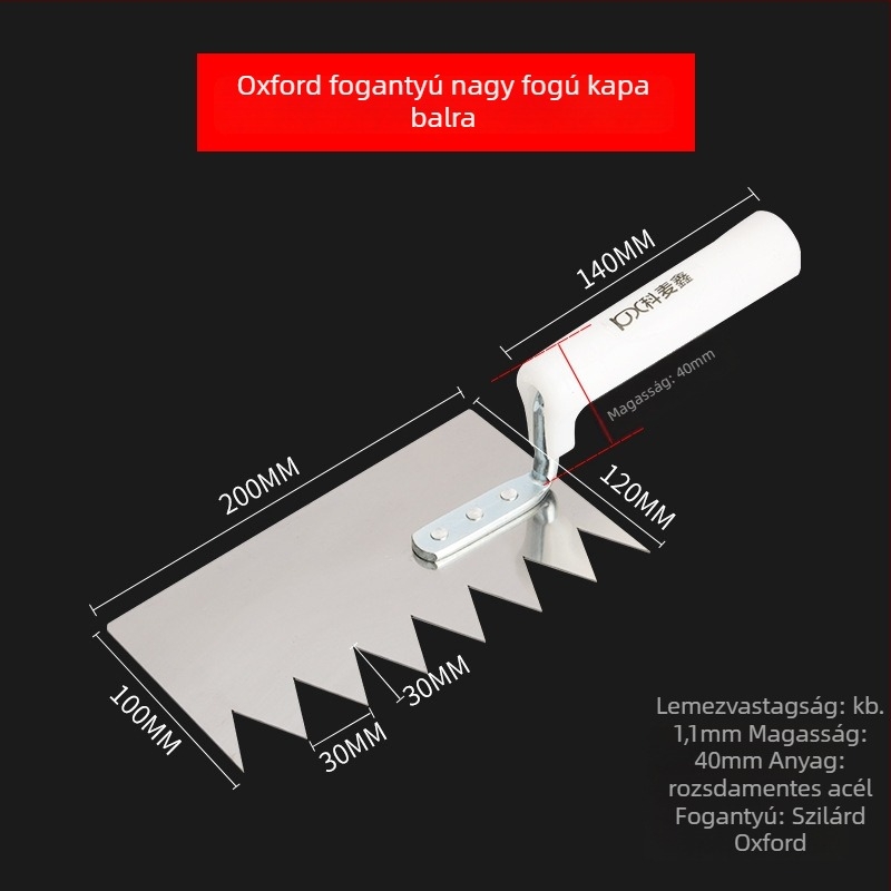 Rozsdamentes acél fogazott glettvas, lapos pengével, Kemaixin márka