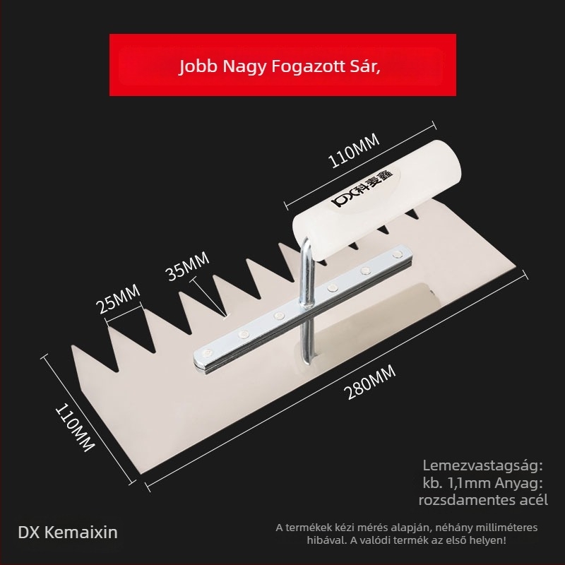 Rozsdamentes acél fogazott glettvas, lapos pengével, Kemaixin márka