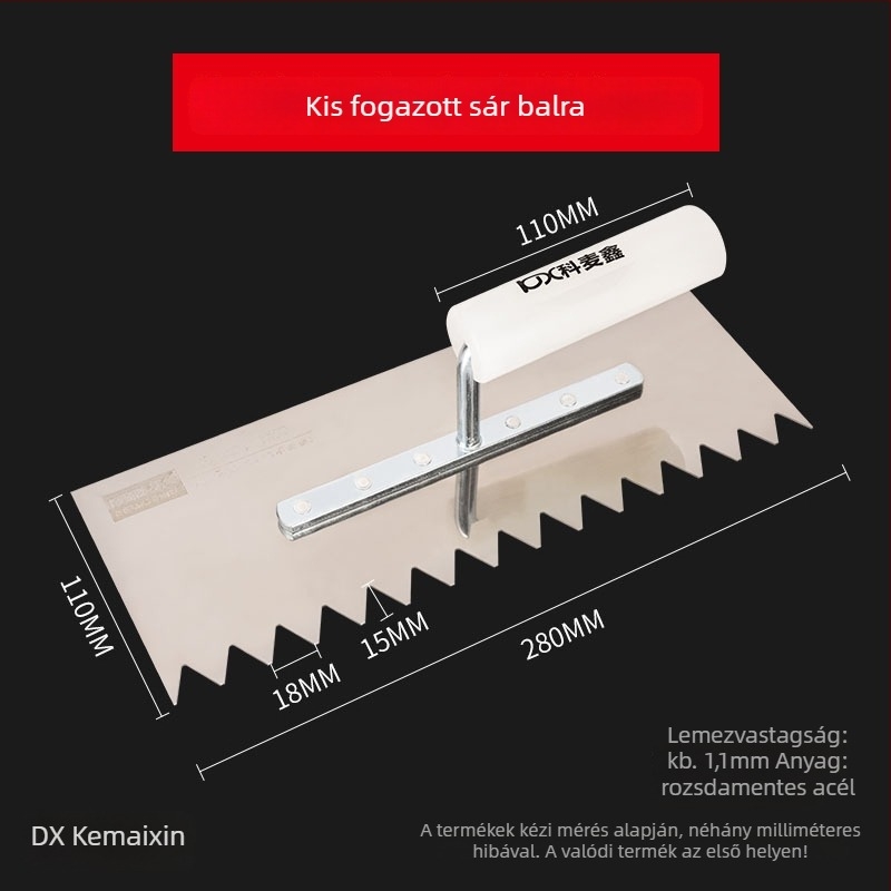 Rozsdamentes acél fogazott glettvas, lapos pengével, Kemaixin márka