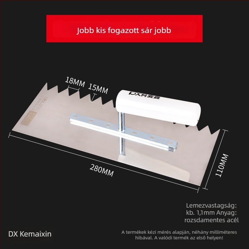 Rozsdamentes acél fogazott glettvas, lapos pengével, Kemaixin márka