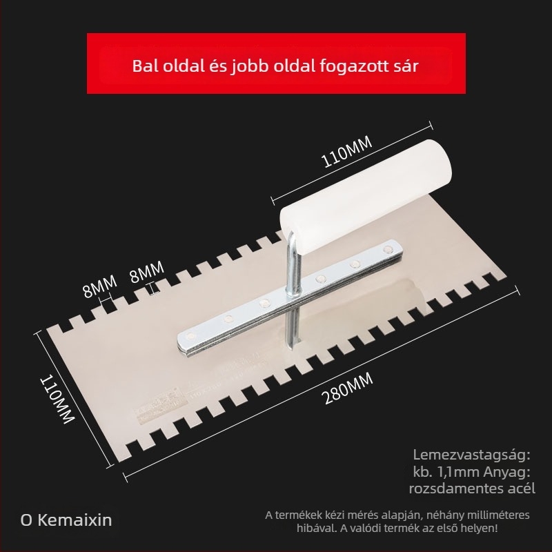 Rozsdamentes acél fogazott glettvas, lapos pengével, Kemaixin márka