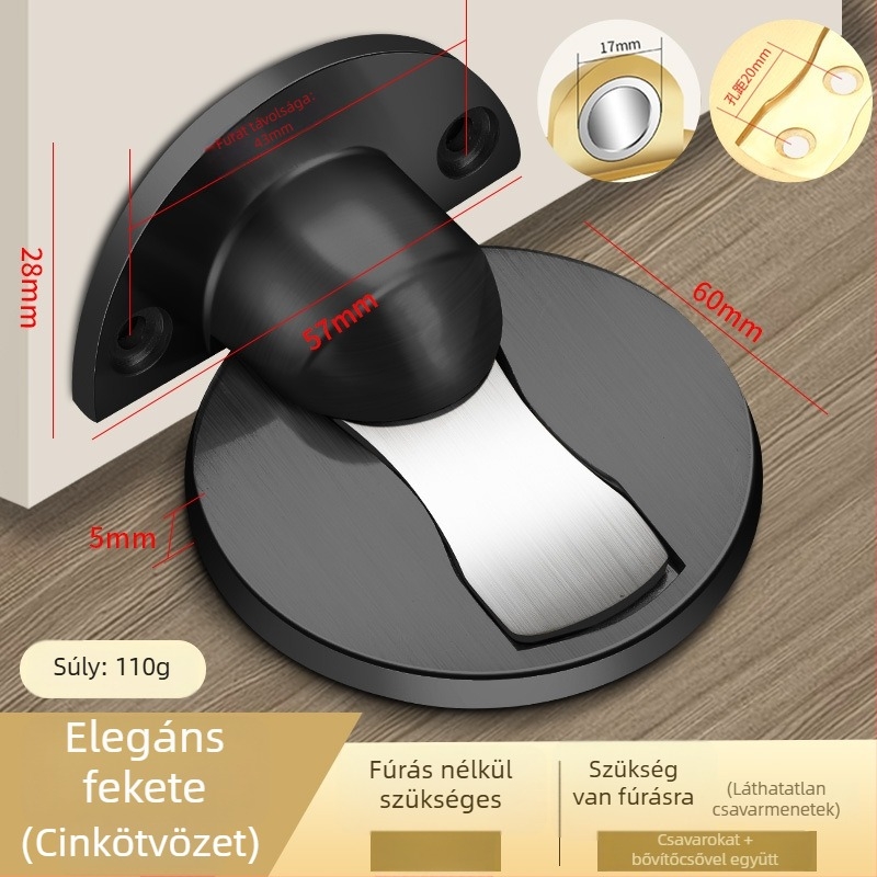 Padlóhoz rögzített mágneses ajtó stopper - Zn ötvözet, polírozott felület, kézi működtetés, modern minimalista stílus