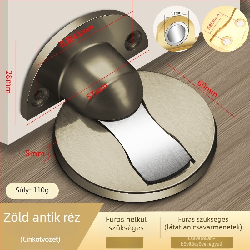 Padlóhoz rögzített mágneses ajtó stopper - Zn ötvözet, polírozott felület, kézi működtetés, modern minimalista stílus