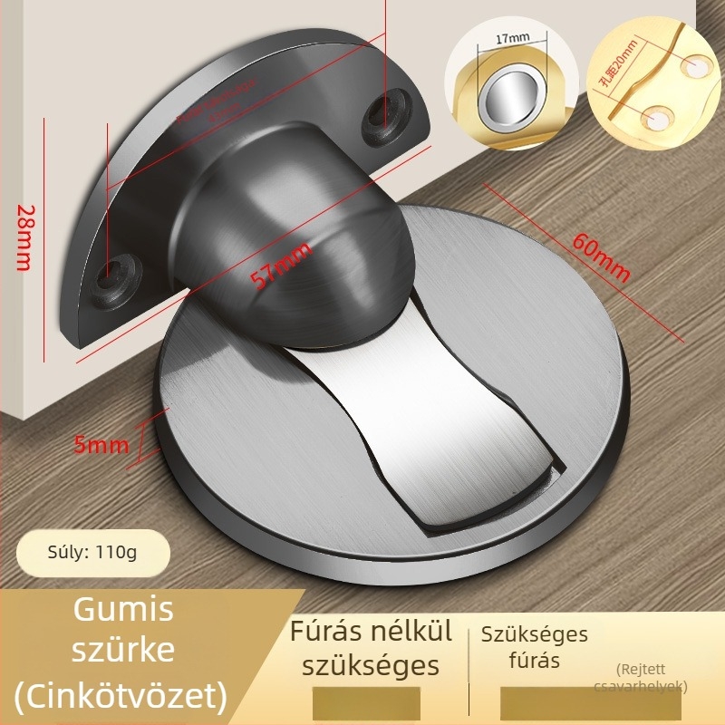 Padlóhoz rögzített mágneses ajtó stopper - Zn ötvözet, polírozott felület, kézi működtetés, modern minimalista stílus