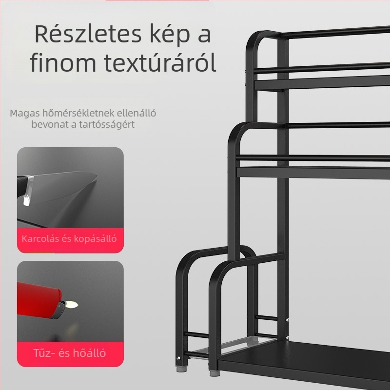 Rozsdamentes acélból készült, több rétegű konyhai fűszeres állvány, asztali használatra, furat nélküli, modern minimalist stílus