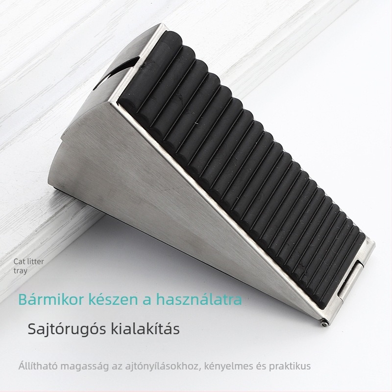 Ajtó stopper 304 rozsdamentes acélból, szélálló, lyukasztásmentes rugós kivitel, magasságállító, padlóra szerelhető, ütközésvédő