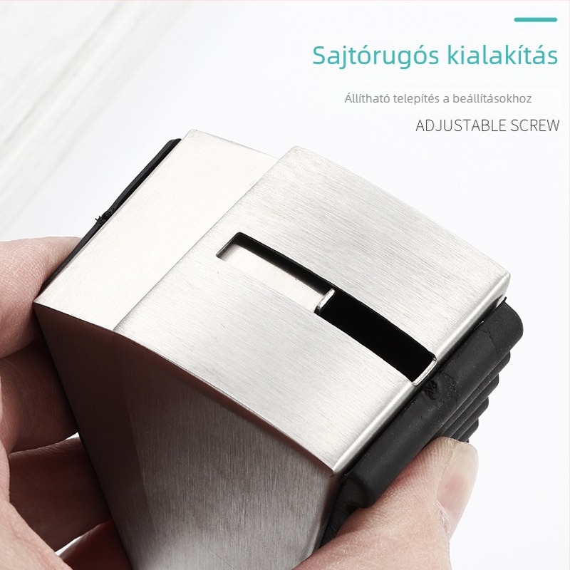 Ajtó stopper 304 rozsdamentes acélból, szélálló, lyukasztásmentes rugós kivitel, magasságállító, padlóra szerelhető, ütközésvédő