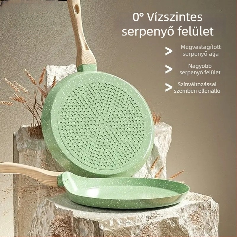 Tapadásmentes serpenyő sütéshez és pirításához, indukciós főzőfelülethez kompatibilis sík aljú serpenyő, sokoldalú konyhai serpenyő reggelire