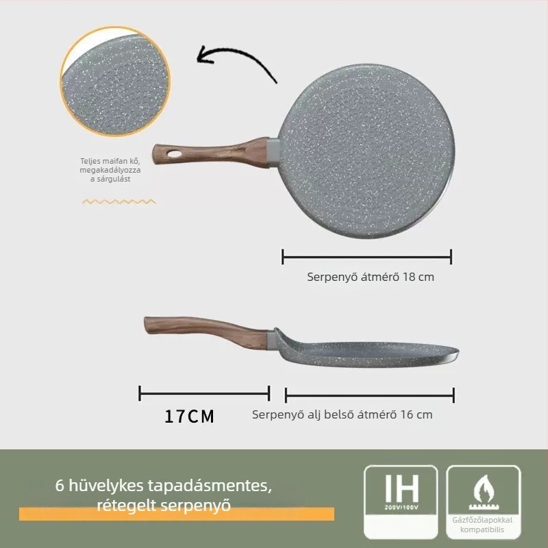 Tapadásmentes serpenyő sütéshez és pirításához, indukciós főzőfelülethez kompatibilis sík aljú serpenyő, sokoldalú konyhai serpenyő reggelire