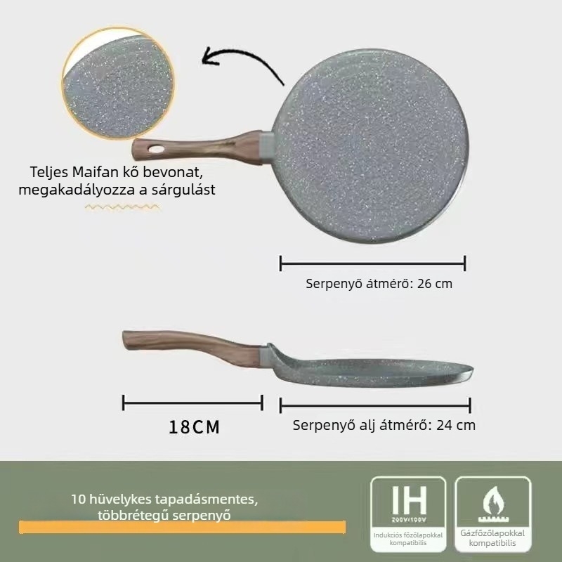 Tapadásmentes serpenyő sütéshez és pirításához, indukciós főzőfelülethez kompatibilis sík aljú serpenyő, sokoldalú konyhai serpenyő reggelire
