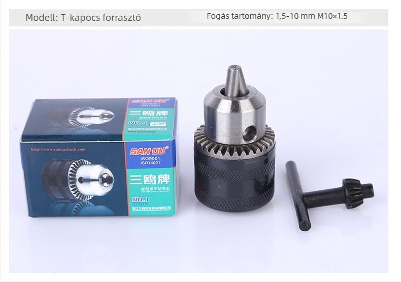 Automatikus záródású fúrótokmány, kulcsos típus, kézi fúróhoz, szögcsiszolókhoz, ütőfúróhoz, 3/8–1/2 hatszögletű szárakkal