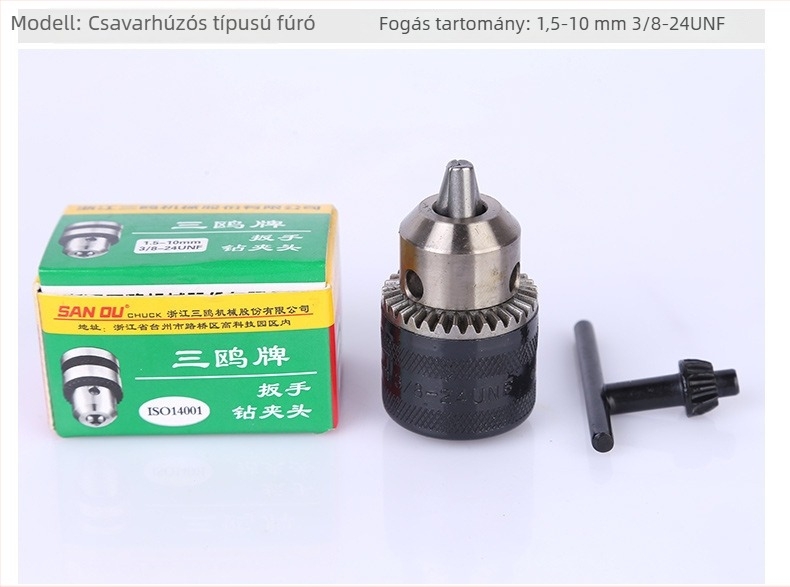 Automatikus záródású fúrótokmány, kulcsos típus, kézi fúróhoz, szögcsiszolókhoz, ütőfúróhoz, 3/8–1/2 hatszögletű szárakkal