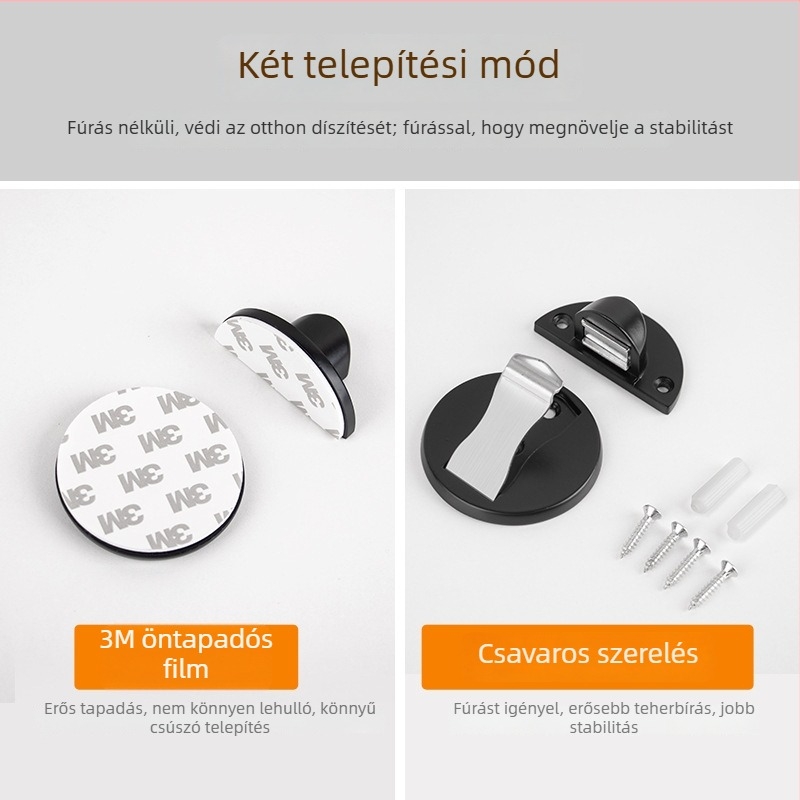 Földre szerelt mágneses ajtóütő, cink ötvözetből, elektroplattolt felülettel, furatmentes telepítés