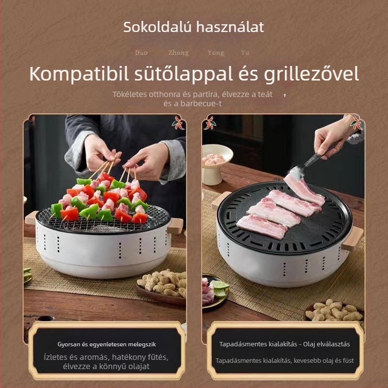 Yangzi hordozható kerek sütő teafőzésre és grillezésre, nem elektromos, alacsony széntartalmú acélból, 1,2 kg súlyú, összecsukható és levehető, belső és külső grillezéshez