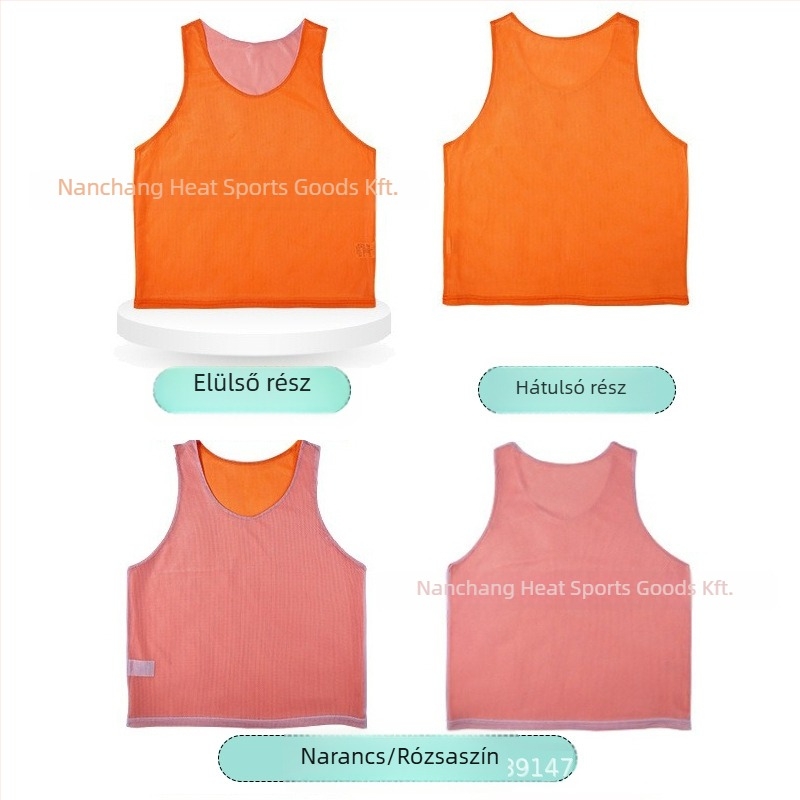 Két rétegű edzőmellény kettős hálóval elöl és hátul futballcsapatok számára logóval és számmal testreszabható