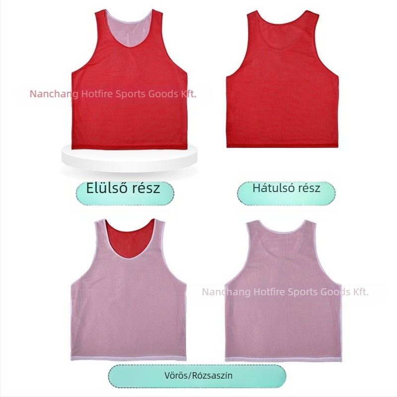 Két rétegű edzőmellény kettős hálóval elöl és hátul futballcsapatok számára logóval és számmal testreszabható