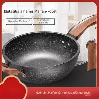 Mrs. Ma finomított vasból készült tapadásmentes wok, univerzális indukciós és gáztűzhelyekhez; plazmaspray bevonat; fedél rozsdamentes acél üveggel