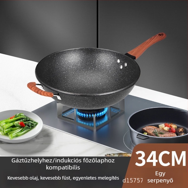 Mrs. Ma finomított vasból készült tapadásmentes wok, univerzális indukciós és gáztűzhelyekhez; plazmaspray bevonat; fedél rozsdamentes acél üveggel