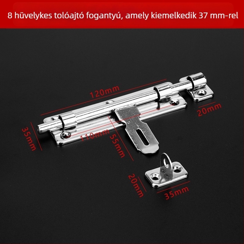 Rozsdamentes acél ajtózár latch, bal és jobb tüskékkel, ezüst felülettel, modern minimalist stílus