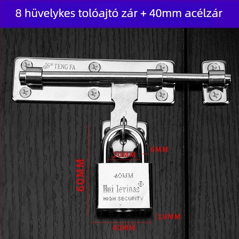 Rozsdamentes acél ajtózár latch, bal és jobb tüskékkel, ezüst felülettel, modern minimalist stílus