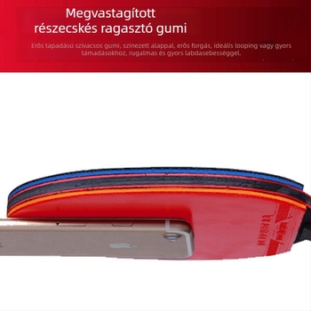 Asztaliteniszütő, dupla csillag, kezdőknek és gyerekeknek és felnőtteknek, hosszú ragasztógumival, PE alaplemez, fogás vízszintes és penhold