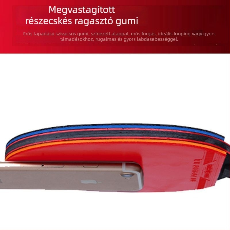 Asztaliteniszütő, dupla csillag, kezdőknek és gyerekeknek és felnőtteknek, hosszú ragasztógumival, PE alaplemez, fogás vízszintes és penhold