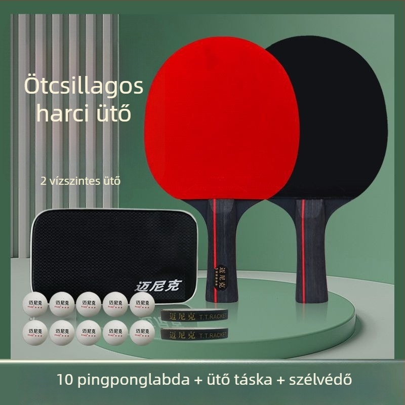 Asztaliteniszütő, dupla csillag, kezdőknek és gyerekeknek és felnőtteknek, hosszú ragasztógumival, PE alaplemez, fogás vízszintes és penhold