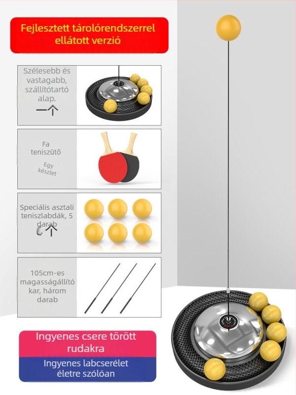 Otthoni használatra tervezett asztalitenisz edző eszköz – önálló edzés, családi játék, 3–5 éveseknek, felnőtt verzió