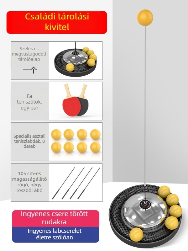 Otthoni használatra tervezett asztalitenisz edző eszköz – önálló edzés, családi játék, 3–5 éveseknek, felnőtt verzió