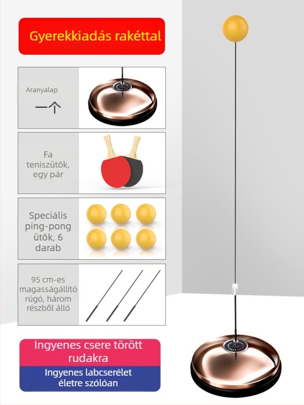 Otthoni használatra tervezett asztalitenisz edző eszköz – önálló edzés, családi játék, 3–5 éveseknek, felnőtt verzió